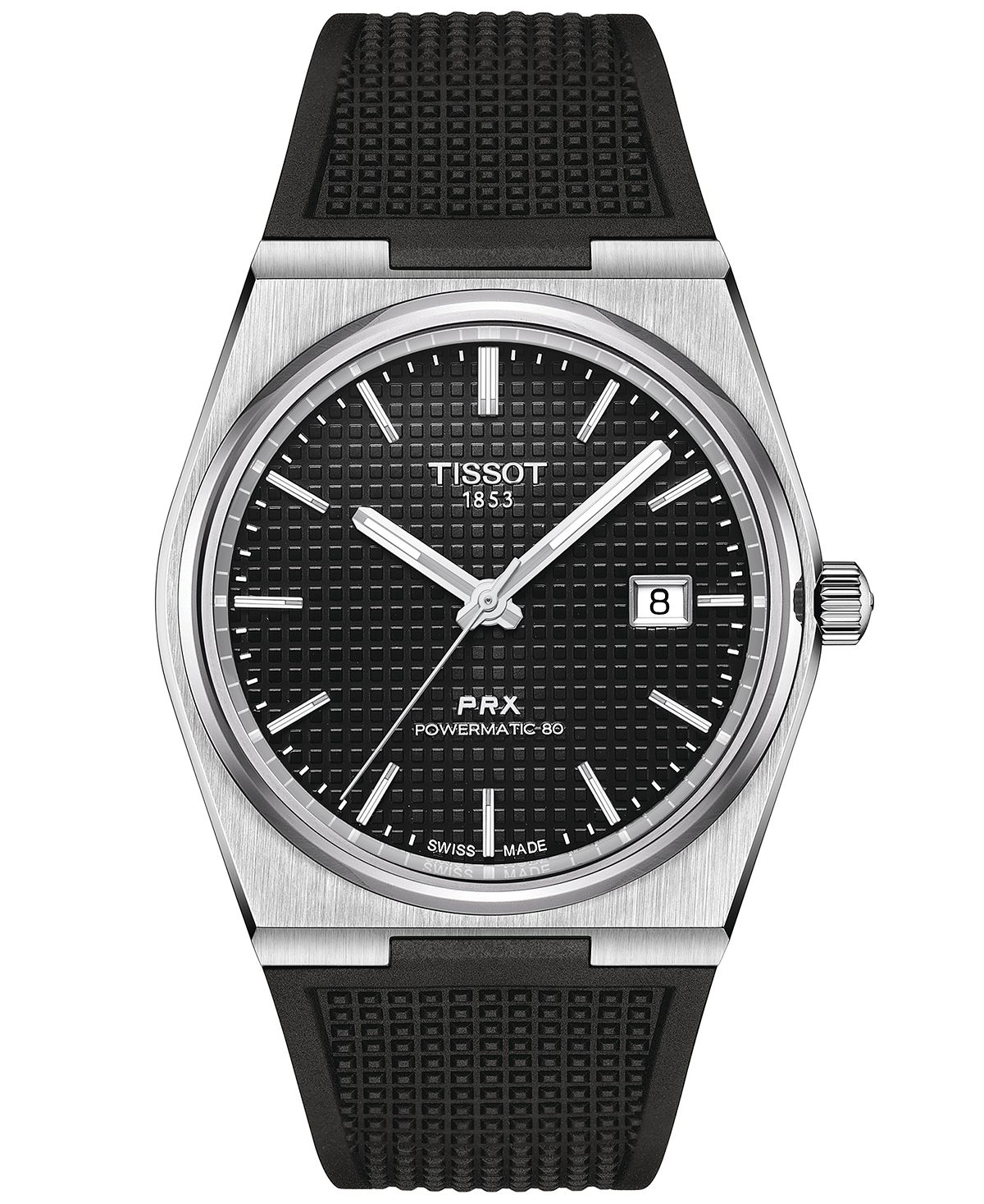 цена Мужские швейцарские автоматические часы PRX с черным каучуковым ремешком, 40 мм Tissot