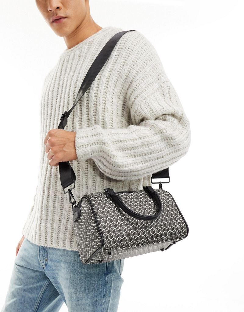 

Черная мини-котелка через плечо с монограммой ASOS DESIGN