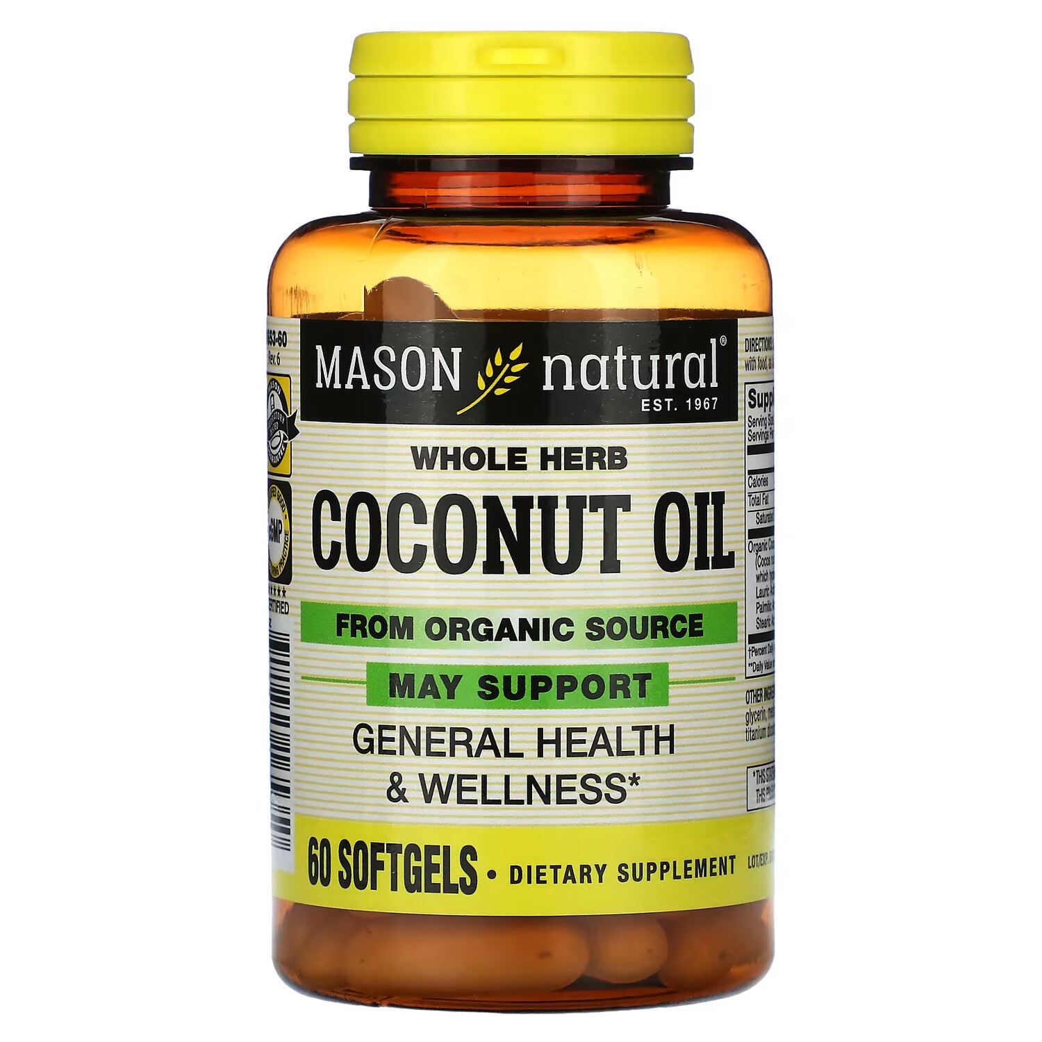

Кокосовое масло из цельных трав Mason Natural, 60 мягких таблеток