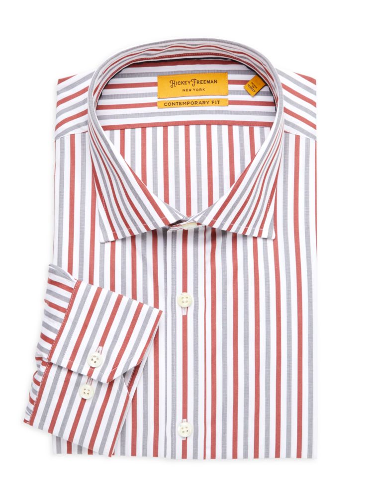 Полосатая классическая рубашка современного кроя Hickey Freeman, красный