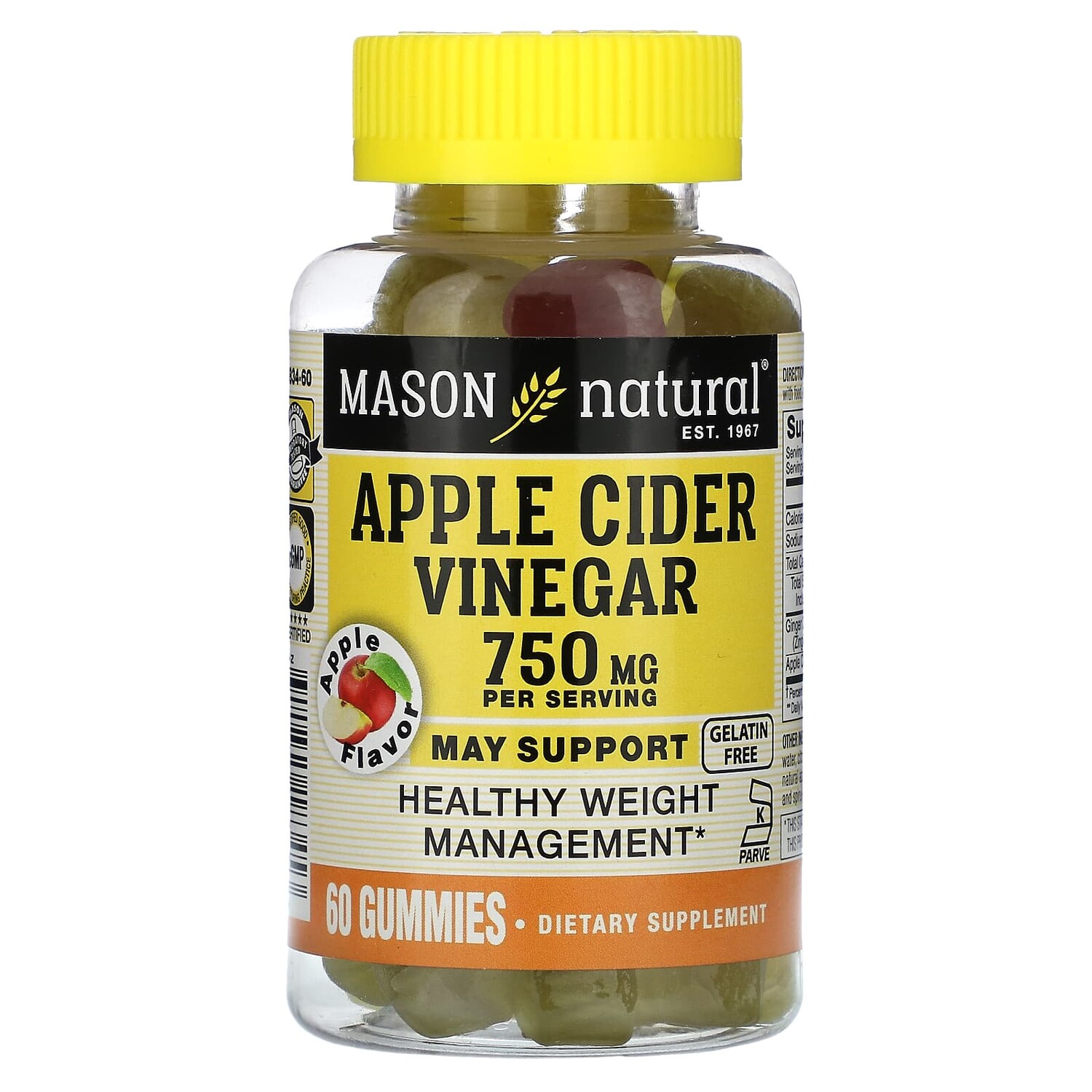 

Яблочный уксус, яблоко, 250 мг, 60 жевательных таблеток, Mason Natural