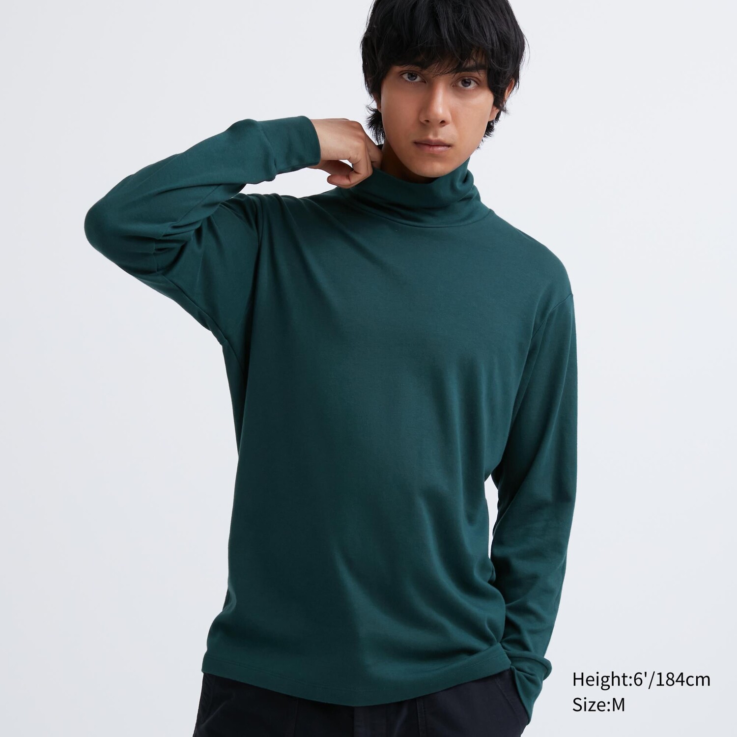 

Мягкая футболка с водолазкой и длинными рукавами с начесом Uniqlo, темно-зеленый