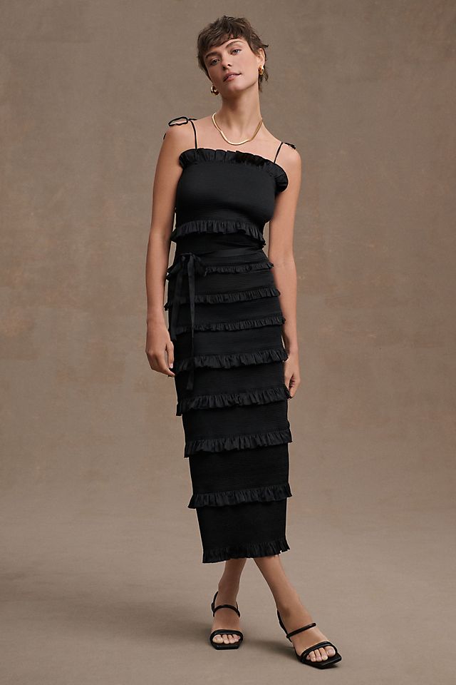 Платье миди V. Chapman Lily со сборками и оборками, черный