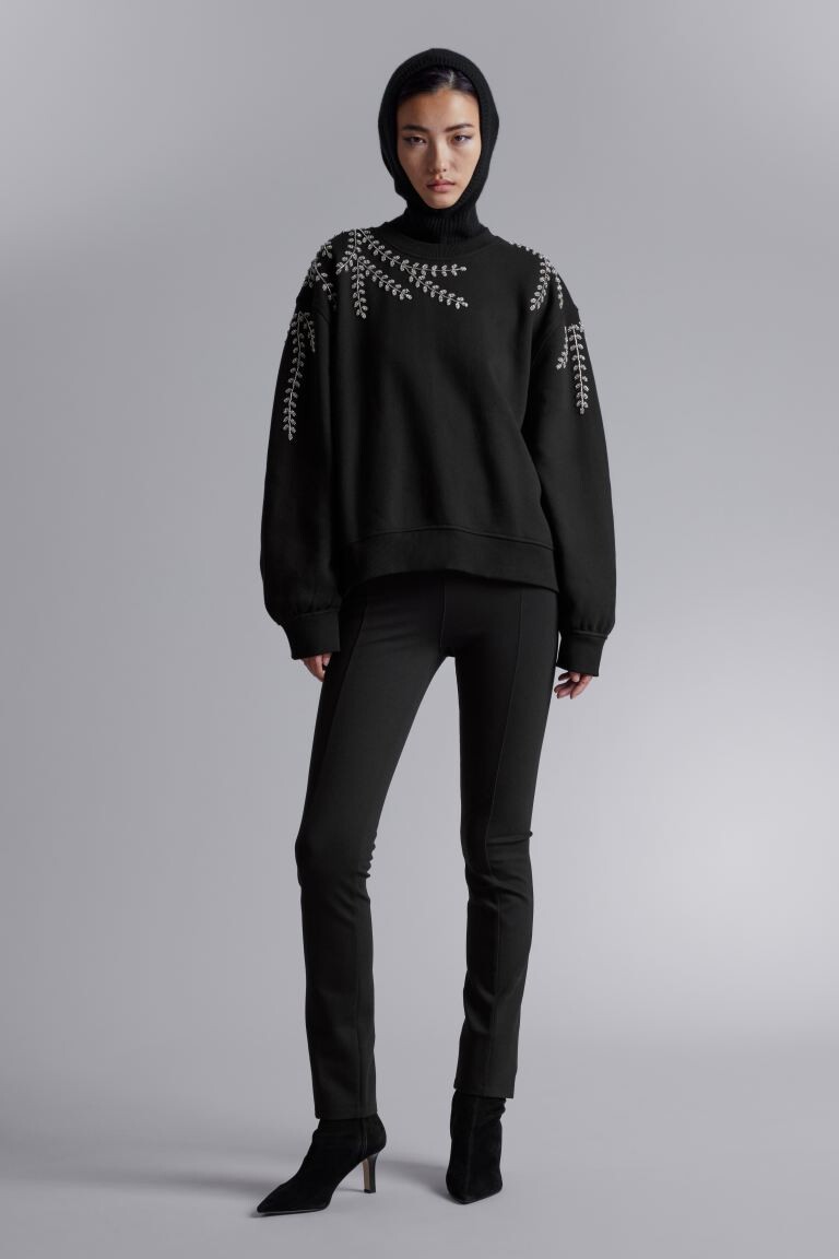 

Толстовка оверсайз с жемчужной отделкой H&M, черный