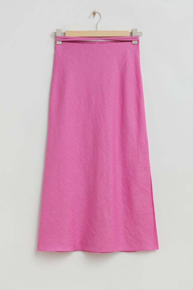 Юбка-Миди из льна с завязками и другими историями H&M, розовый