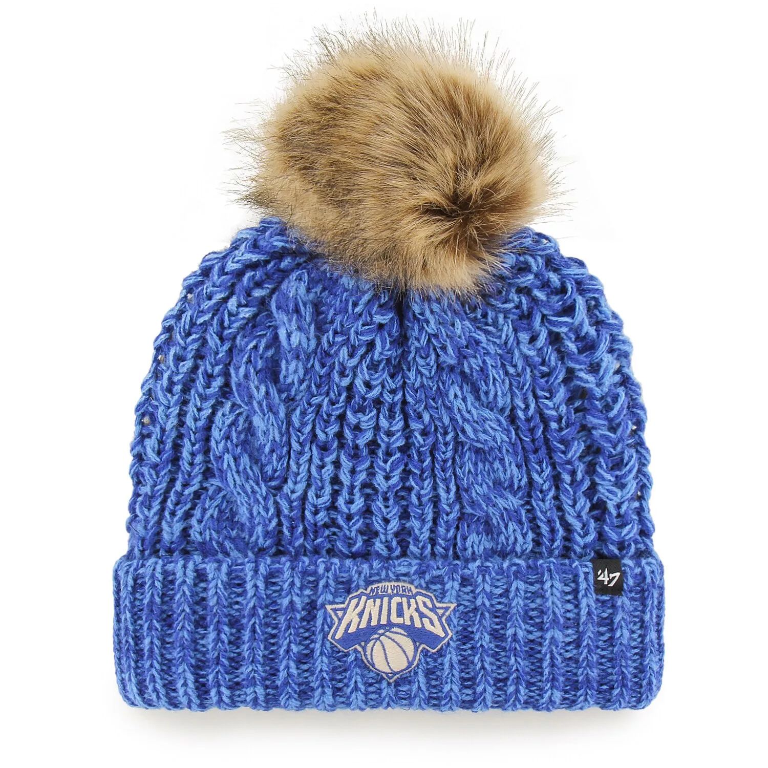 Синяя женская вязаная шапка с манжетами и помпоном New York Knicks Meeko '47 47 Brand