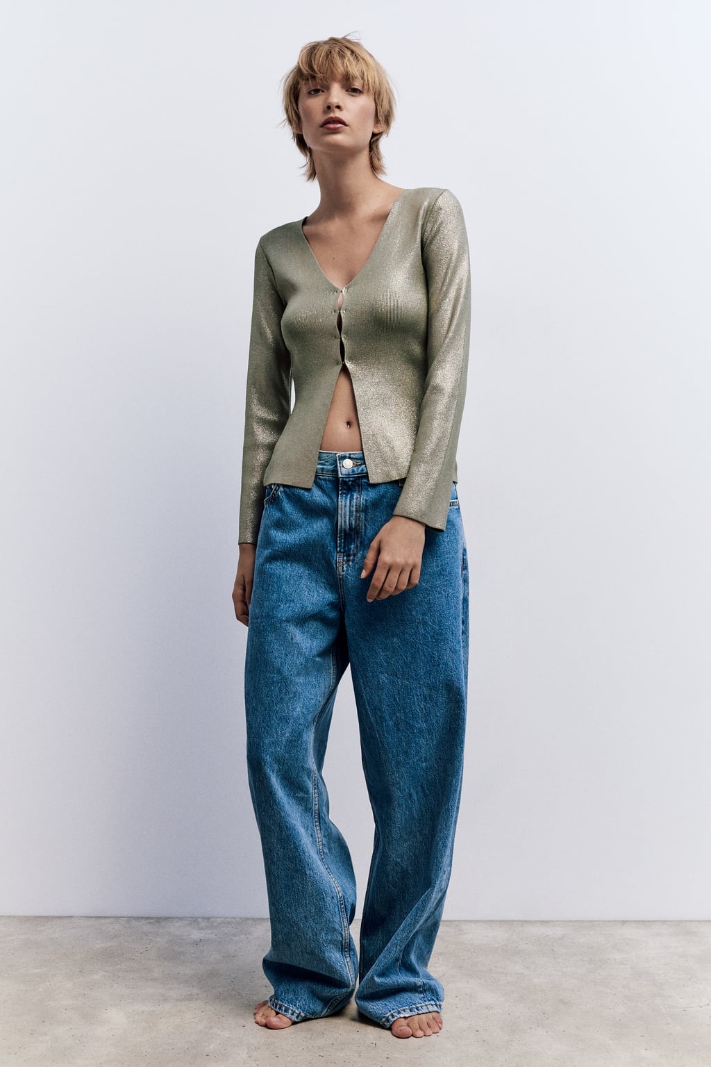 

Трикотажный свитер из смеси шерсти и альпаки ZARA, серебряный