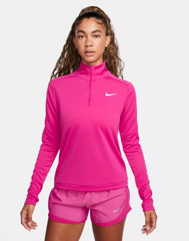 

Ярко-розовый топ с длинными рукавами и полумолнией Nike Pacer Dri-Fit