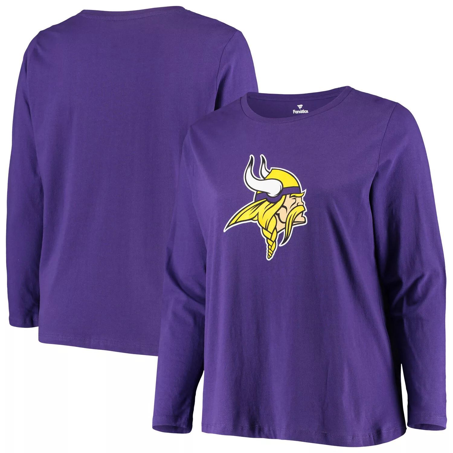 

Женская фиолетовая футболка с длинным рукавом с логотипом Fanatics Minnesota Vikings размера плюс Fanatics, Фиолетовый