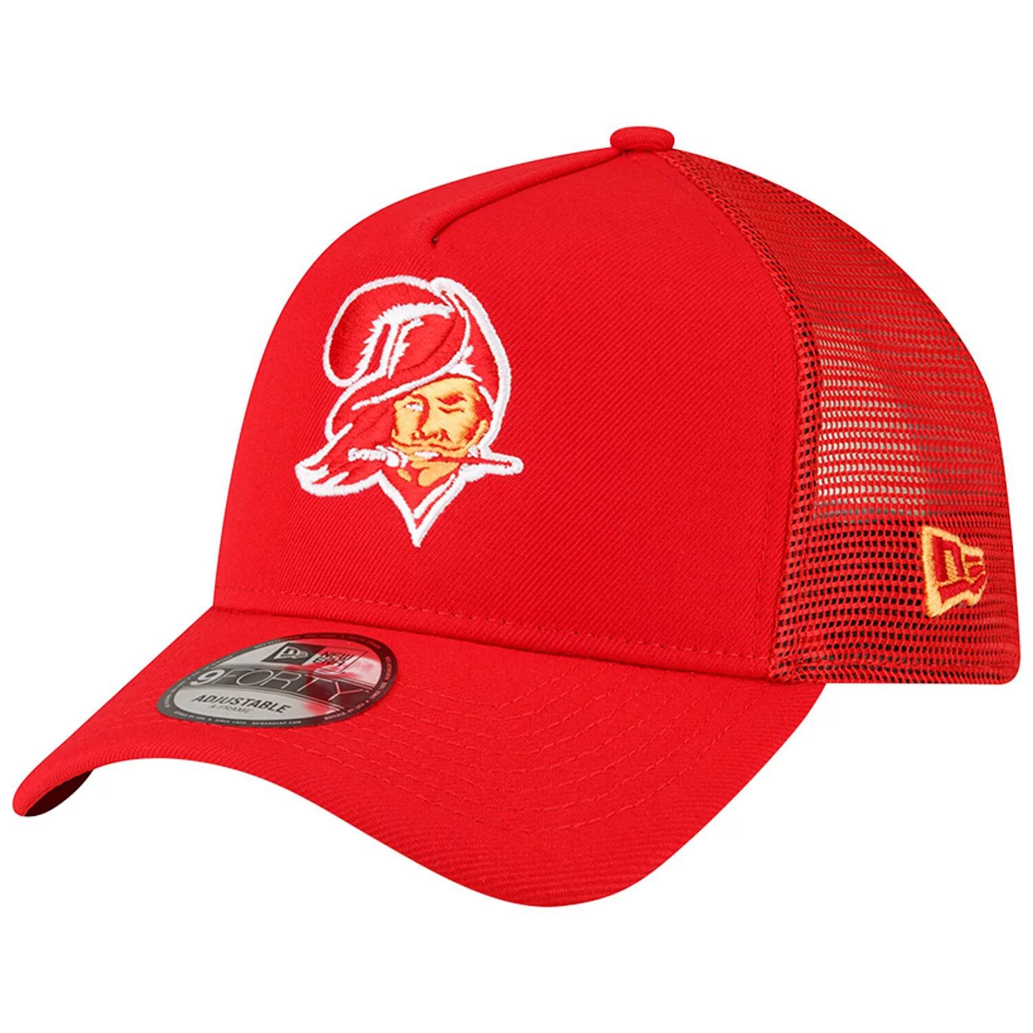 мужская регулируемая кепка new era pewter red tampa bay buccaneers 2023 sideline 9forty Мужская регулируемая кепка New Era Red Tampa Bay Buccaneers с логотипом A-Frame Trucker 9FORTY