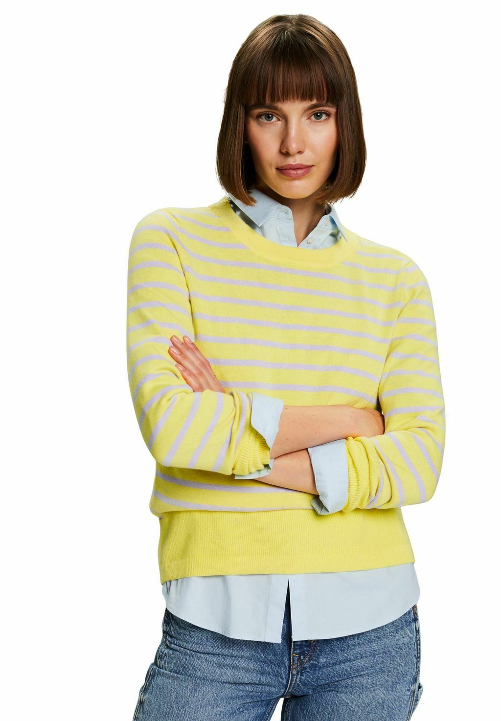 Вязаный свитер CREW STRIPE Esprit, цвет pastel yellow вязаный свитер crew stripe esprit цвет off white