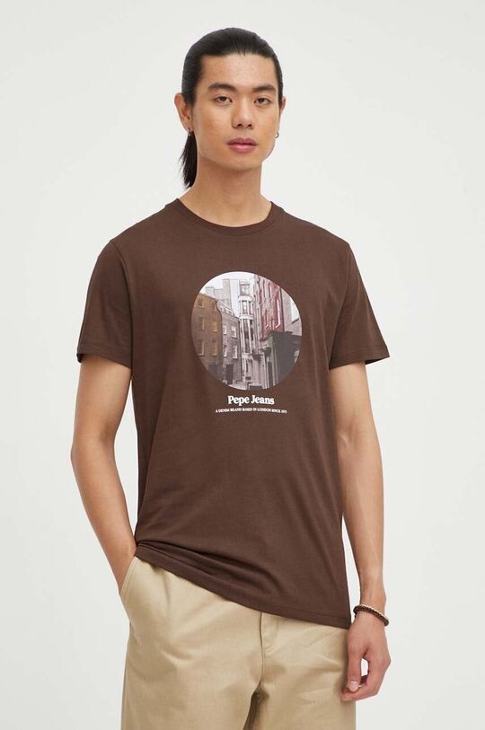 

Хлопковая футболка Pepe Jeans, коричневый