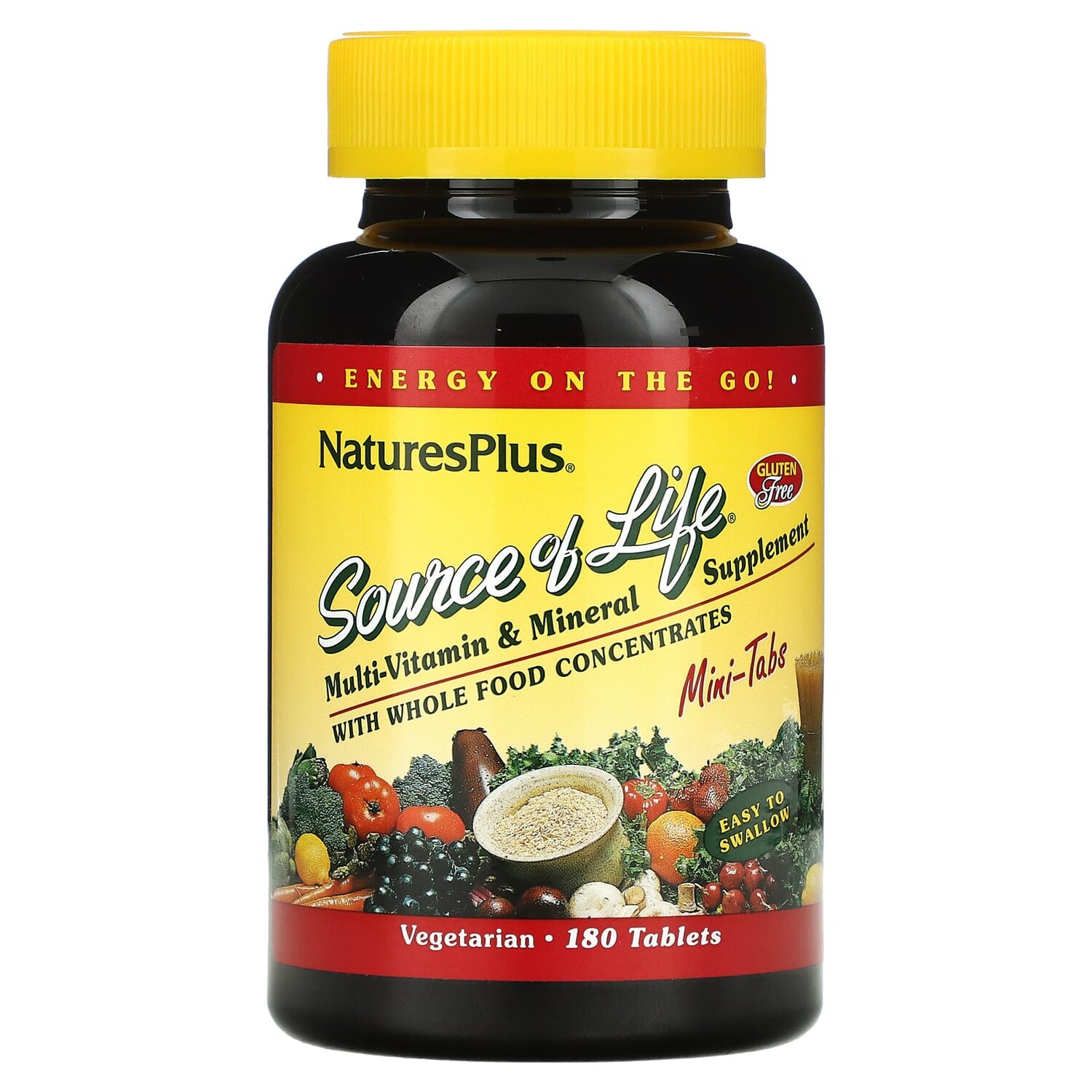 

Source of Life, мультивитаминная и минеральная добавка с концентратами цельных продуктов, 180 мини-таблеток, NaturesPlus
