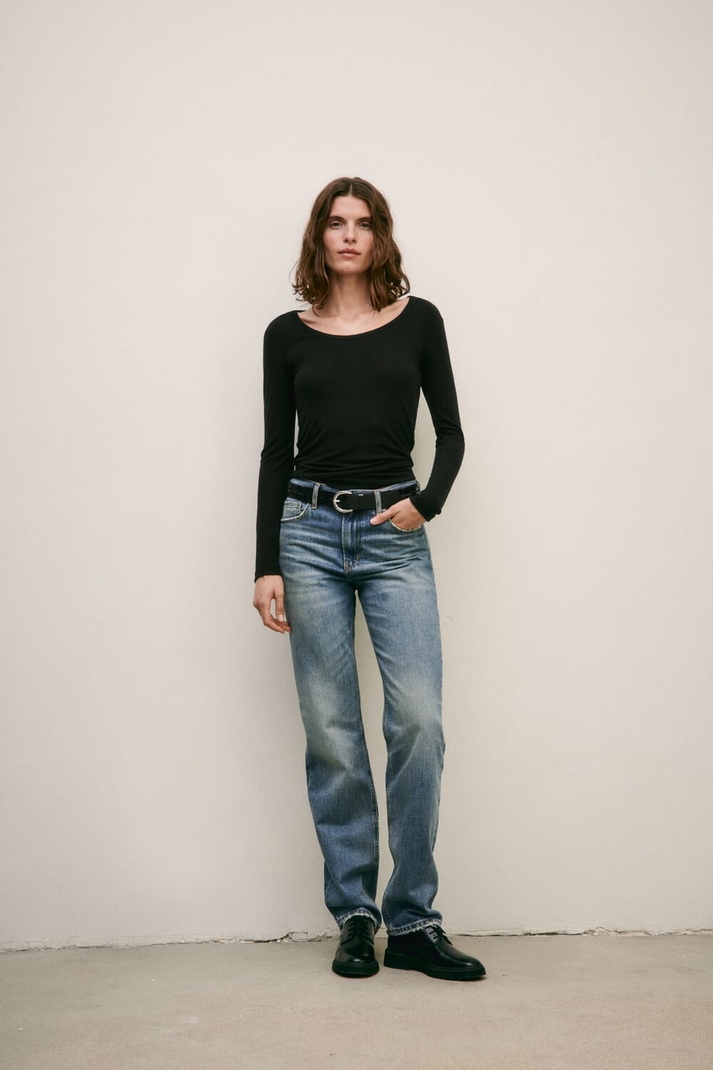 

Плетеный кожаный ремень ZARA, черный