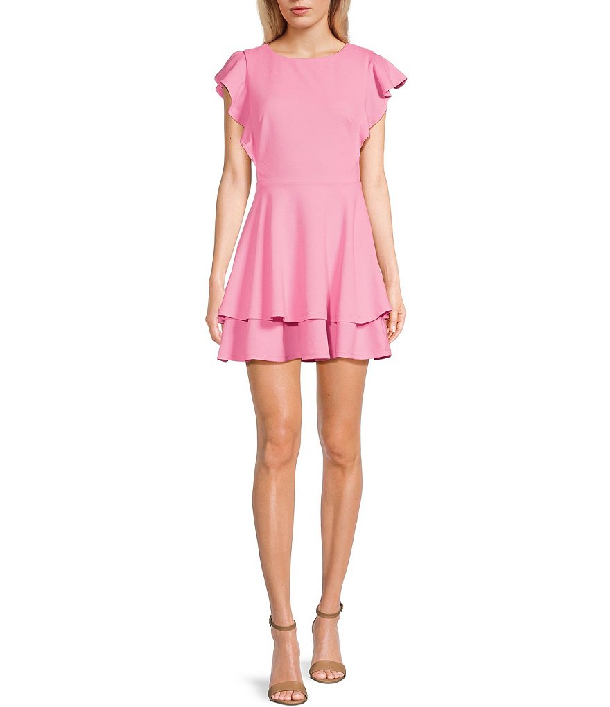 Расклешенное платье с двойным подолом Midnight Doll с развевающимися рукавами, розовый