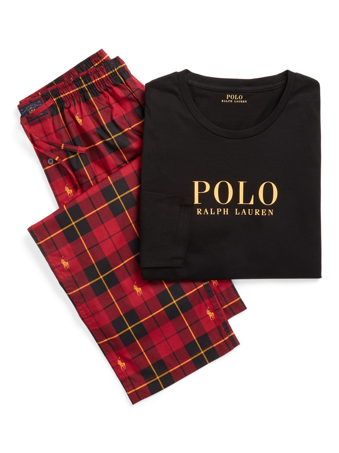 

Хлопковый пижамный комплект в клетку-поло Ralph Lauren, черный/красный/желтый