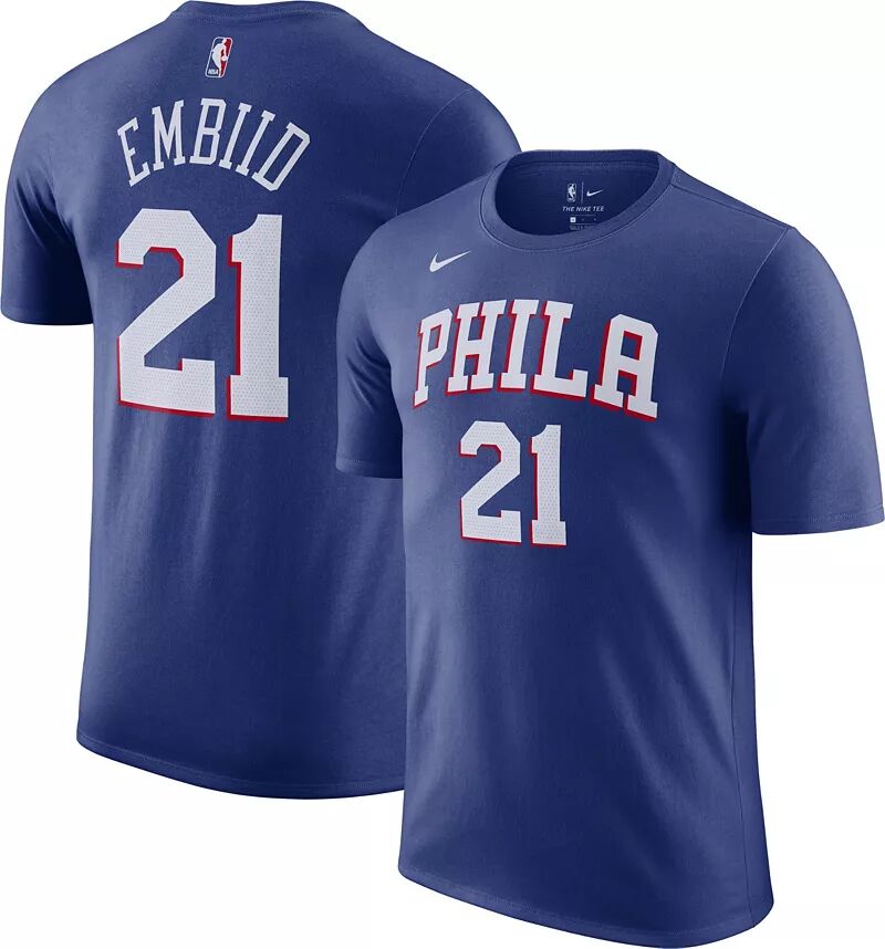 

Мужская синяя хлопковая футболка Nike Philadelphia 76ers Joel Embiid #21