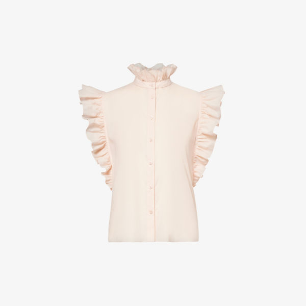 Хлопковая блузка с оборками и фирменной вышивкой Philosophy Di Lorenzo Serafini, розовый