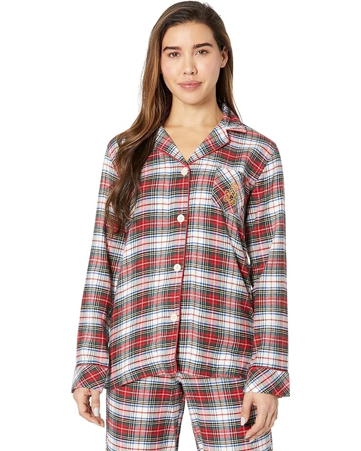 

Пижамный комплект LAUREN Ralph Lauren Long Sleeve Brushed Twill Notch Collar PJ Set, цвет Ivory Plaid