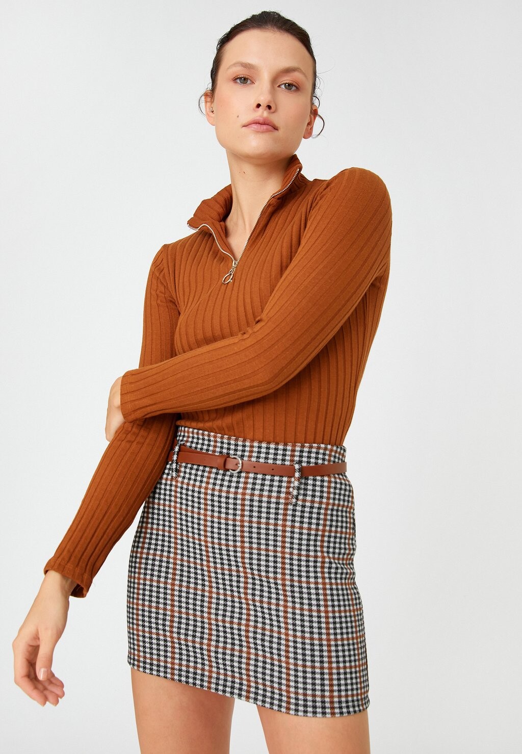 

Мини-юбка Aslihan Malbora X-Waist Detail Slim Fit Koton, коричневый