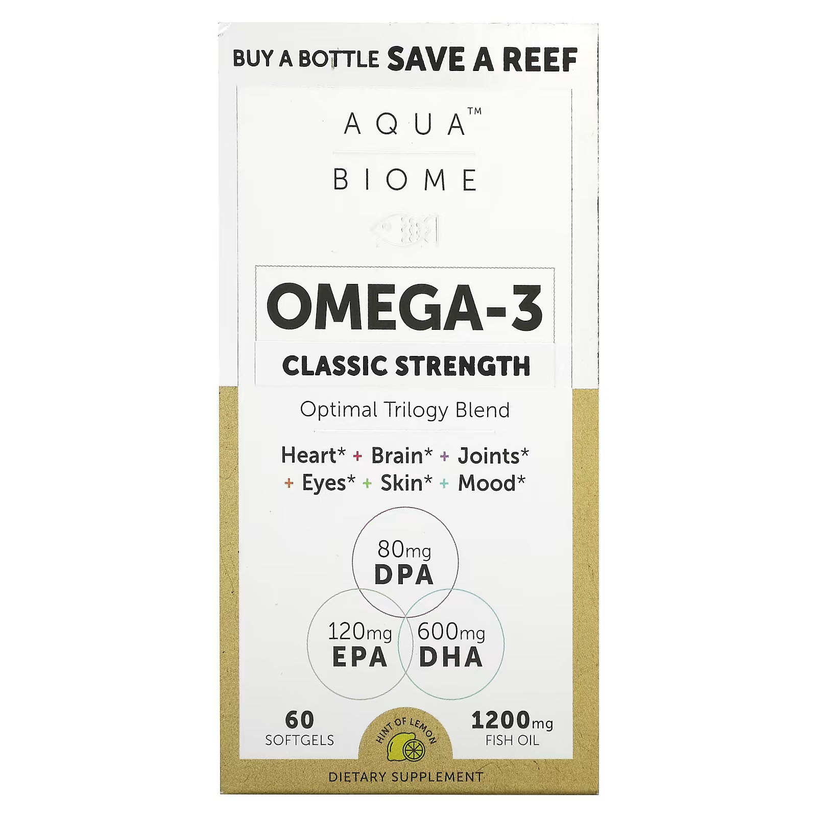 Enzymedica Aqua Biome Omega-3 Classic Strength с лимоном, 1200 мг, 60 мягких таблеток (600 мг на мягкую таблетку) natural factors rxomega 3 ultra strength 2150 мг 60 мягких таблеток 1075 мг на мягкую таблетку