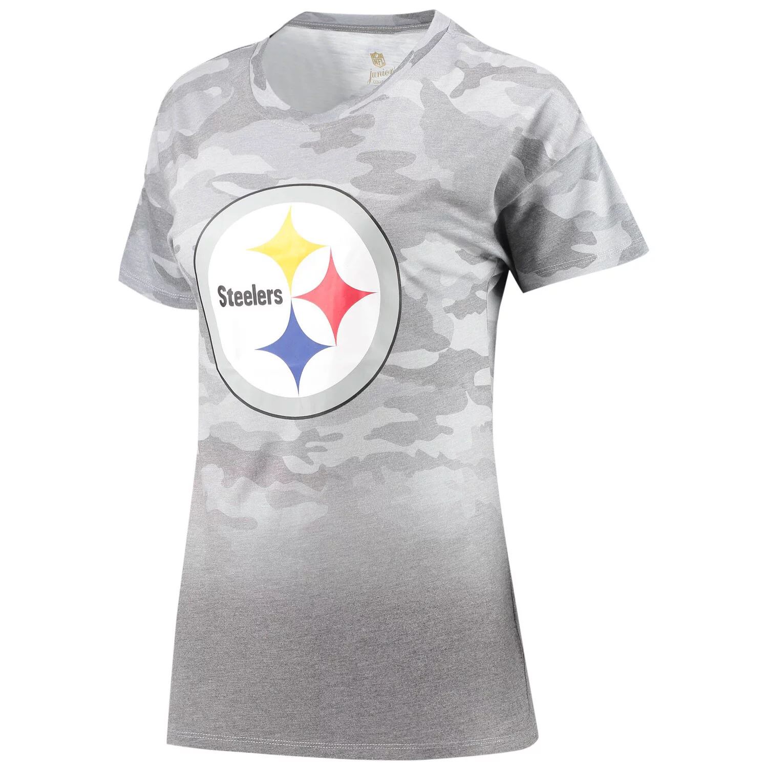 Серая/черная футболка Juniors Pittsburgh Steelers Beth Camo Dip-Dye Outerstuff