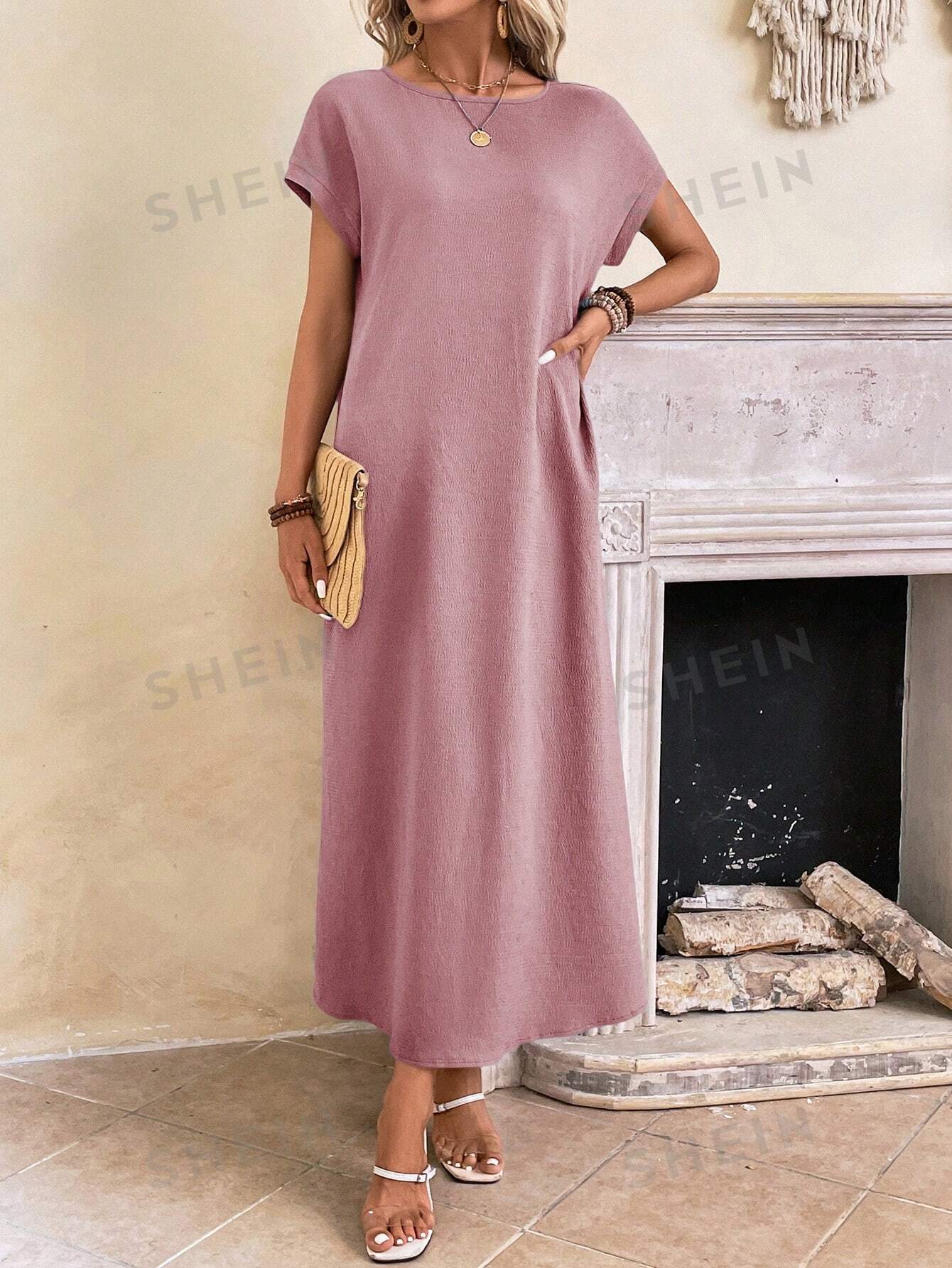 цена EMERY ROSE Однотонное летнее платье-туника с рукавами «летучая мышь», пыльный розовый