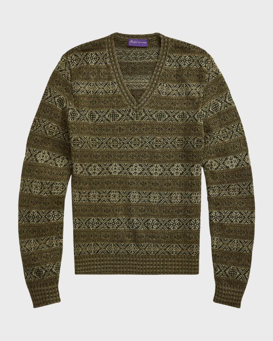 

Мужской льняной свитер Fairisle с v-образным вырезом Ralph Lauren Purple Label, Серый