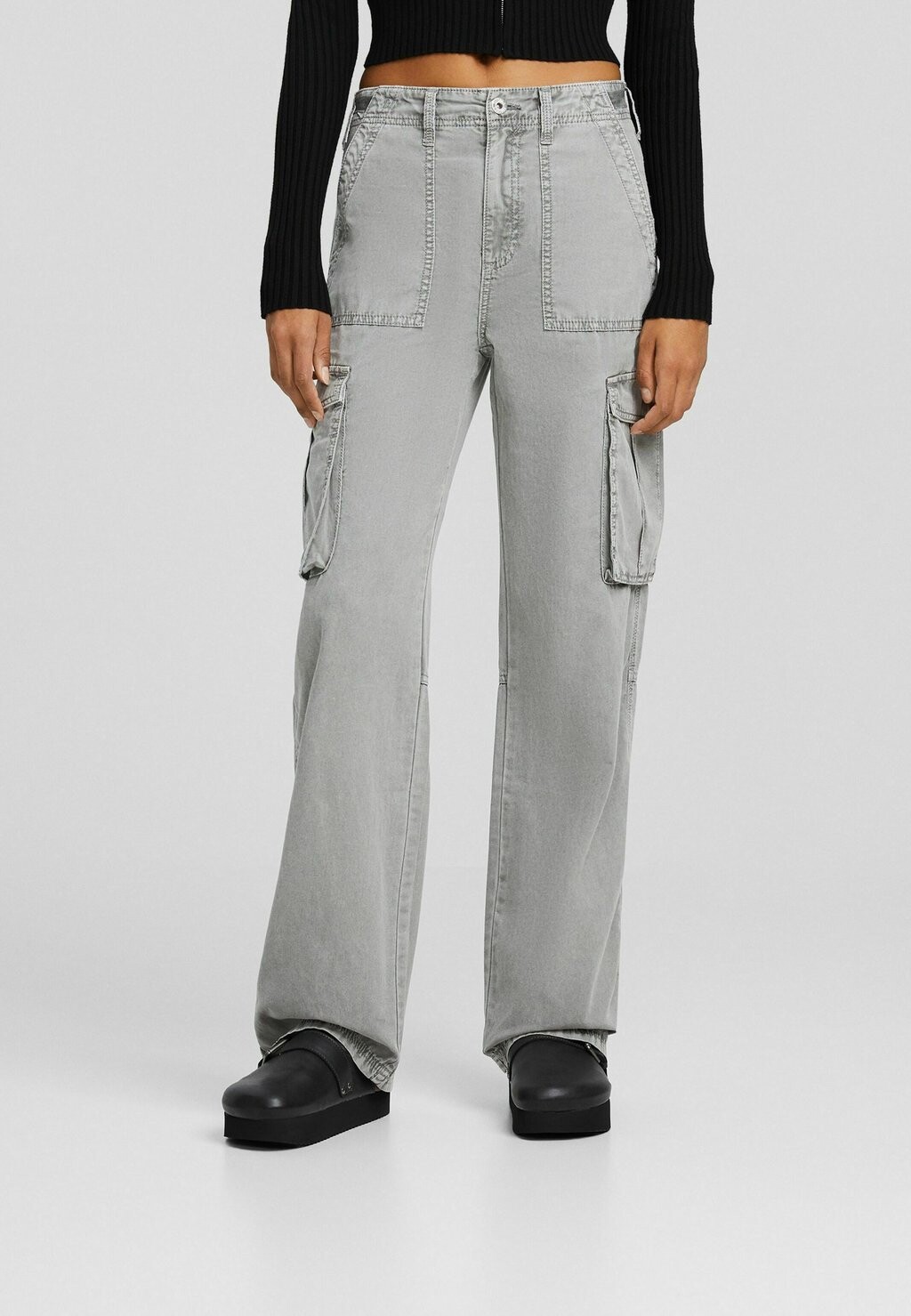 

Брюки-карго Straight Fit Bershka, цвет grey denim