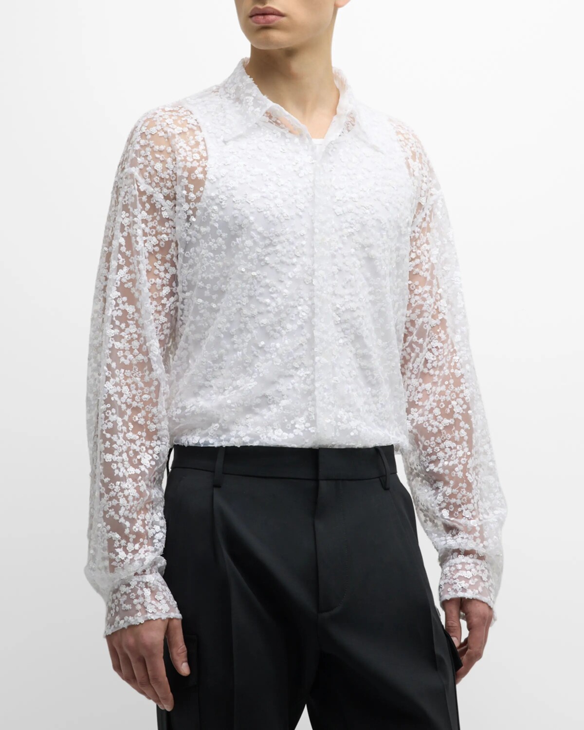 

Мужская прозрачная классическая рубашка с пайетками Dsquared2, цвет White