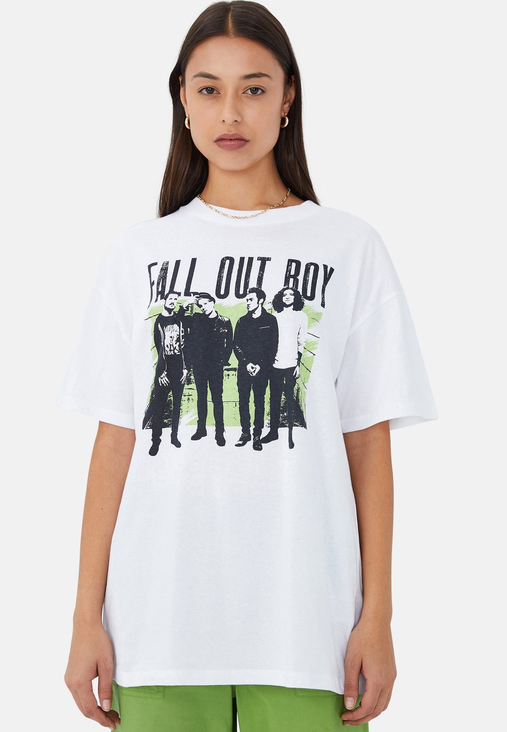 Футболка с принтом The Oversized Band, Lcn Man Fall Out Boy Cotton On, цвет lcn man fall out boy green white