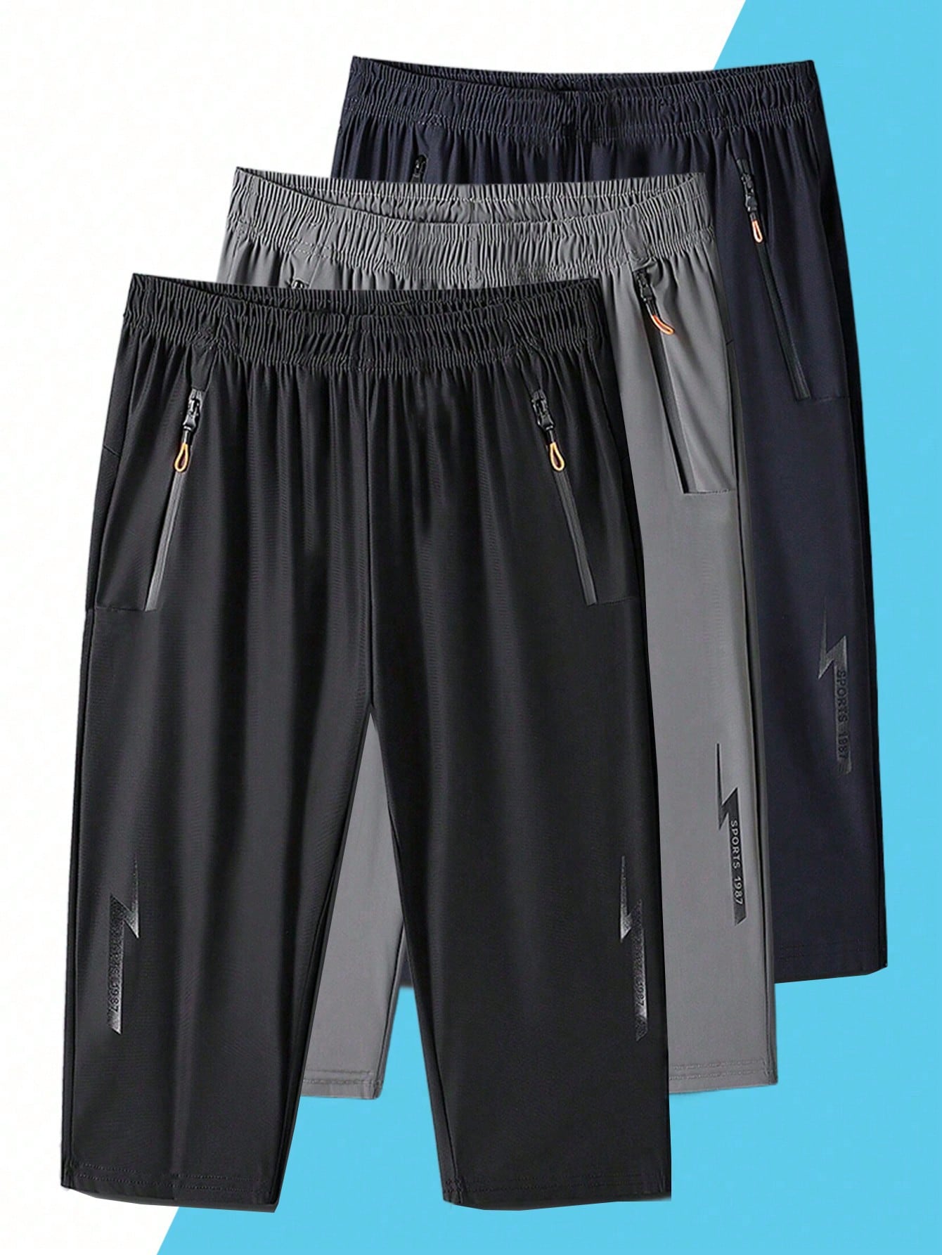 3 шт. Мужские быстросохнущие дышащие спортивные брюки прямого кроя, черный цена и фото