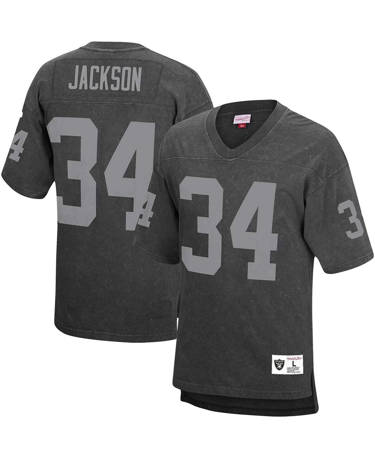 Мужская черная футболка Bo Jackson Los Angeles Raiders с именем и номером игрока, вышедшего на пенсию, промытая кислотой Mitchell & Ness