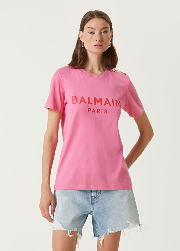 

Розовая футболка с логотипом Balmain, фуксия