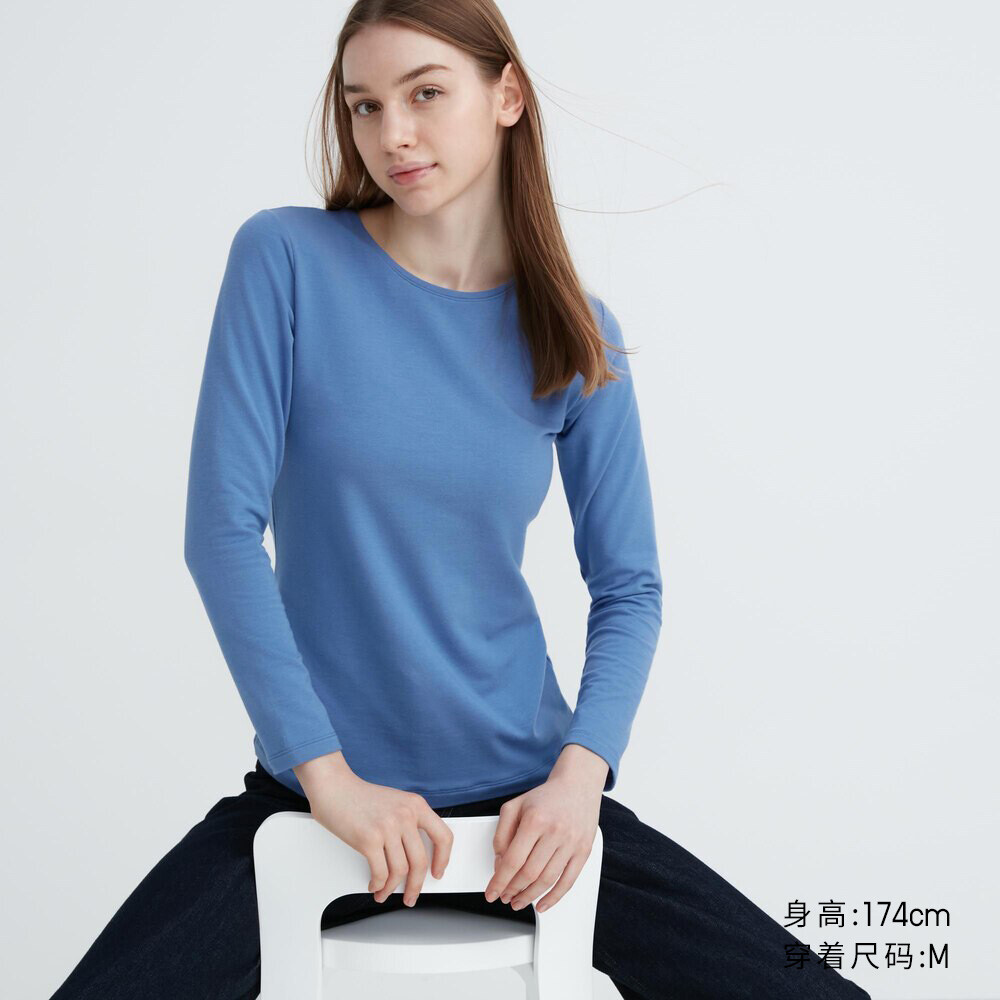

Женская футболка Uniqlo Duo Nuan HEATTECH с круглым вырезом, небесно-голубой