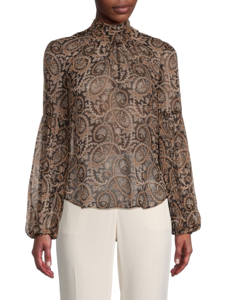 Шелковая блузка Keste с узором пейсли Veronica Beard, цвет Marble Multi