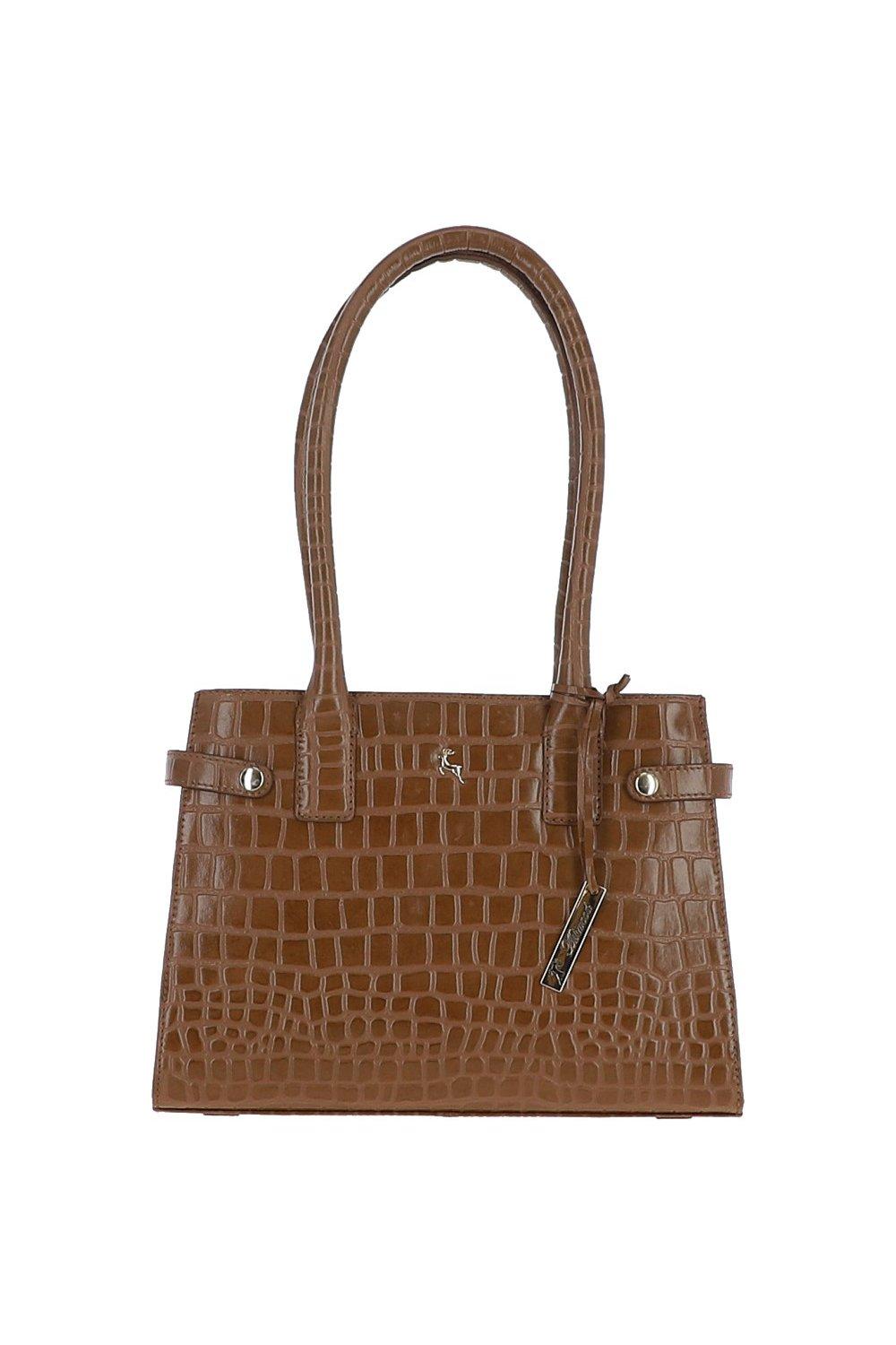 цена Двухсекционная большая сумка из натуральной кожи с принтом под крокодила Ashwood Leather, коричневый
