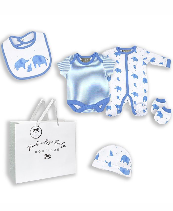 Подарочный набор Слоны для мальчиков в сетчатой сумке, набор из 5 предметов Rock-A-Bye Baby Boutique, мультиколор боди в полоску на 1 3 месяца