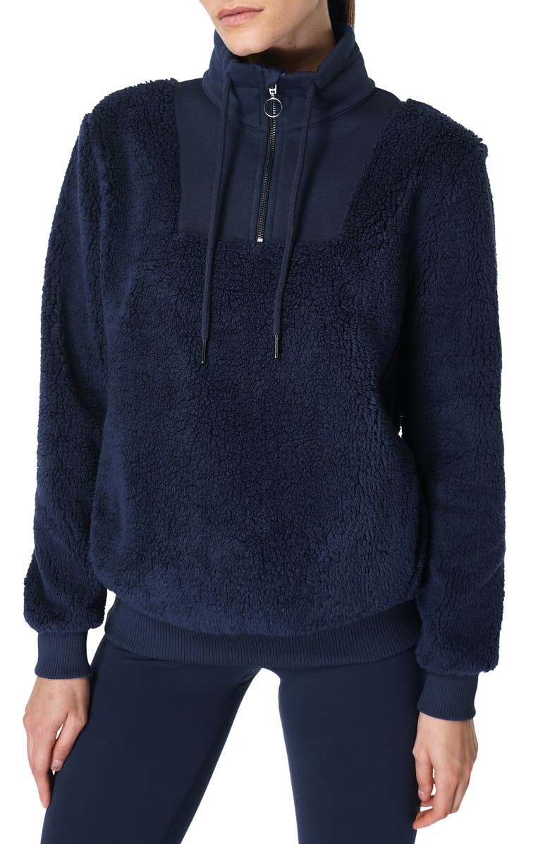 

Пуловер из искусственной овчины с молнией на четверть SWEATY BETTY, темно-синий