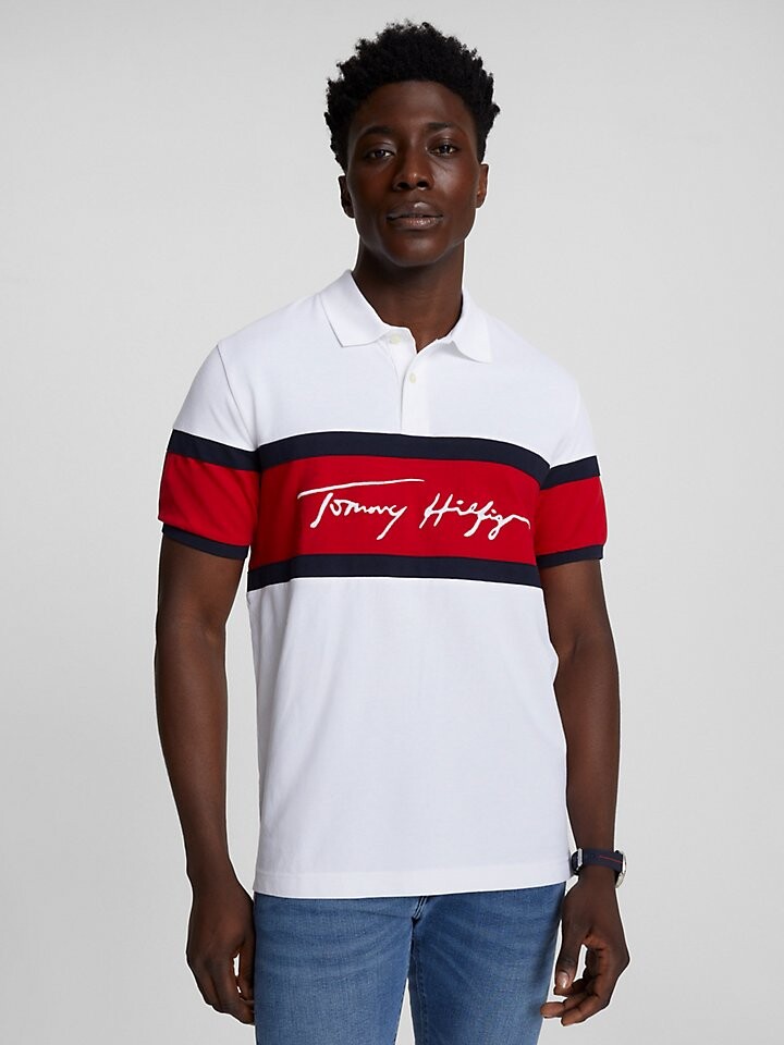 

Поло узкого кроя с фирменными цветными блоками Tommy Hilfiger
