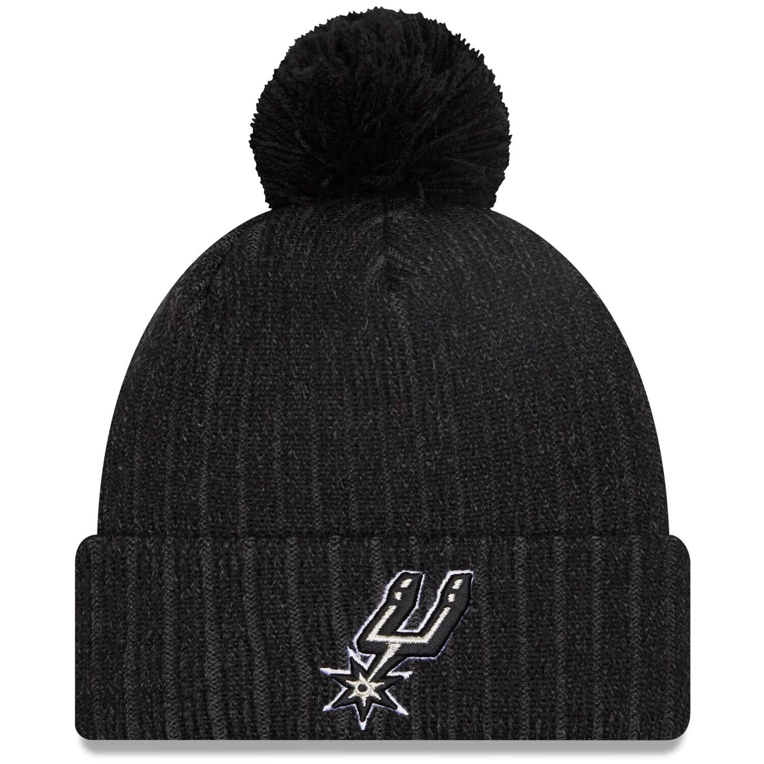 

Мужская черная вязаная шапка New Era San Antonio Spurs Breeze с манжетами и помпоном