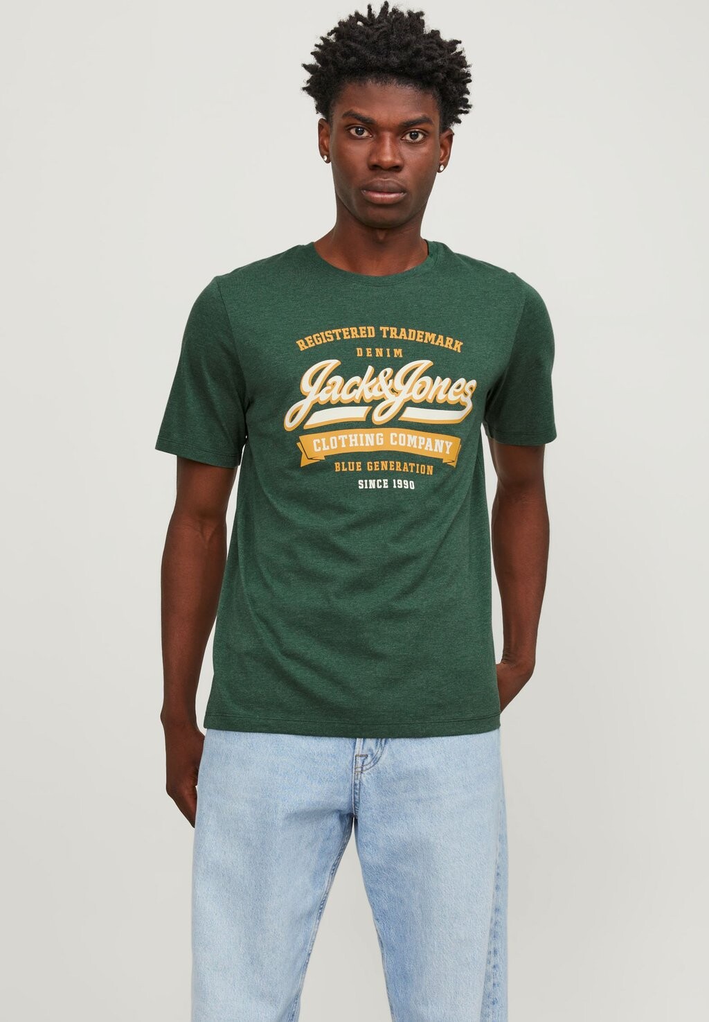 

Футболка с принтом Elogo Ss O-Neck Col Jack & Jones, цвет dark green melange