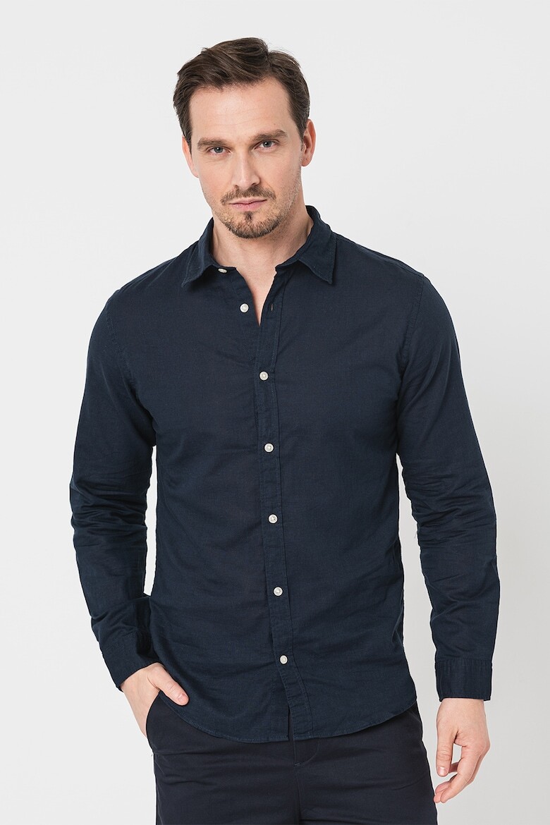 

Узкая рубашка Elinen из хлопка и льна Jack & Jones, синий