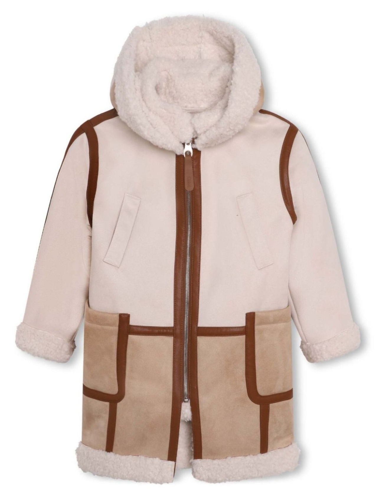 

Chloé Kids двухцветное пальто с капюшоном, нейтральный цвет