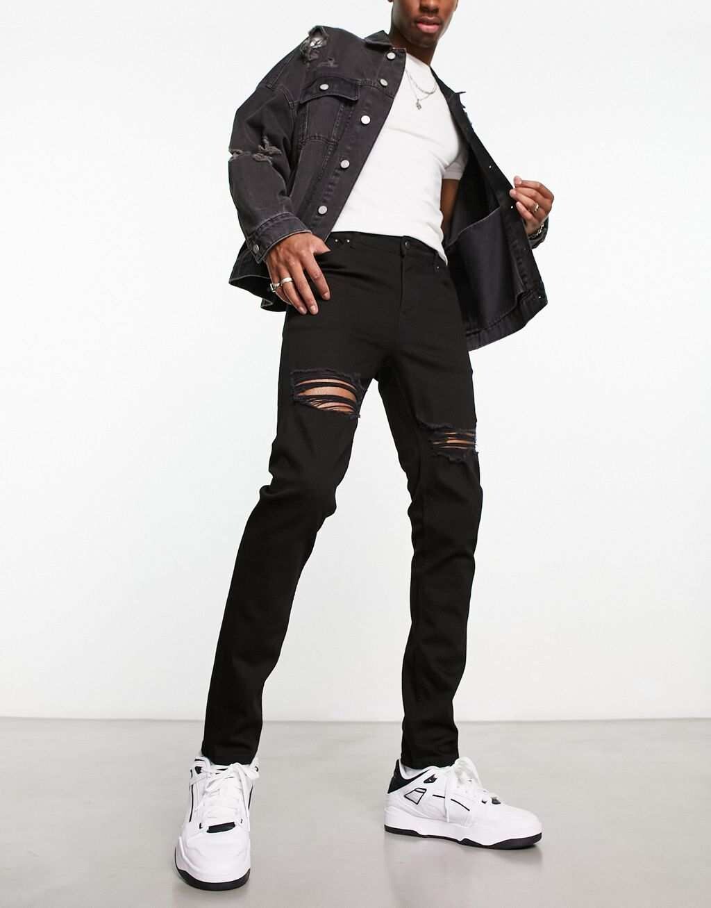 

Черные джинсы скинни с разрезами на бедрах ASOS DESIGN