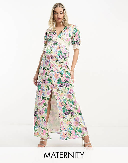 

Синее платье макси с оборками и запахом Hope & Ivy Maternity, Синий