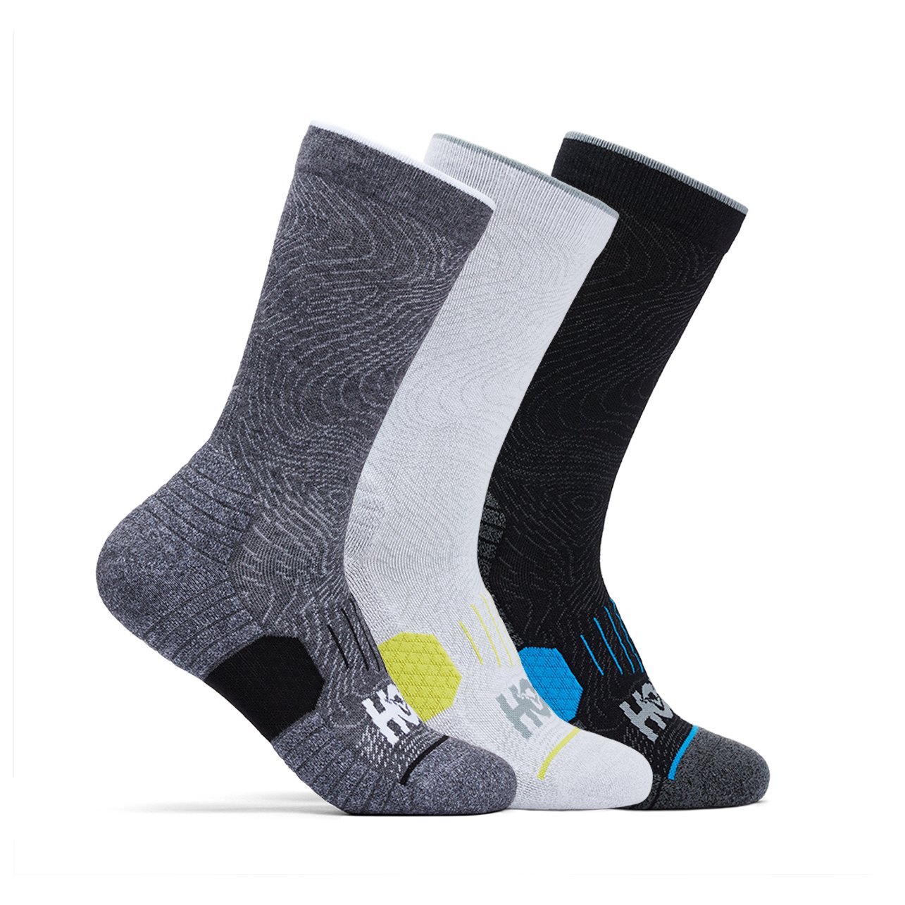 

Носки для бега Hoka Crerun Sock 3 Pack, цвет White/Black/Grey