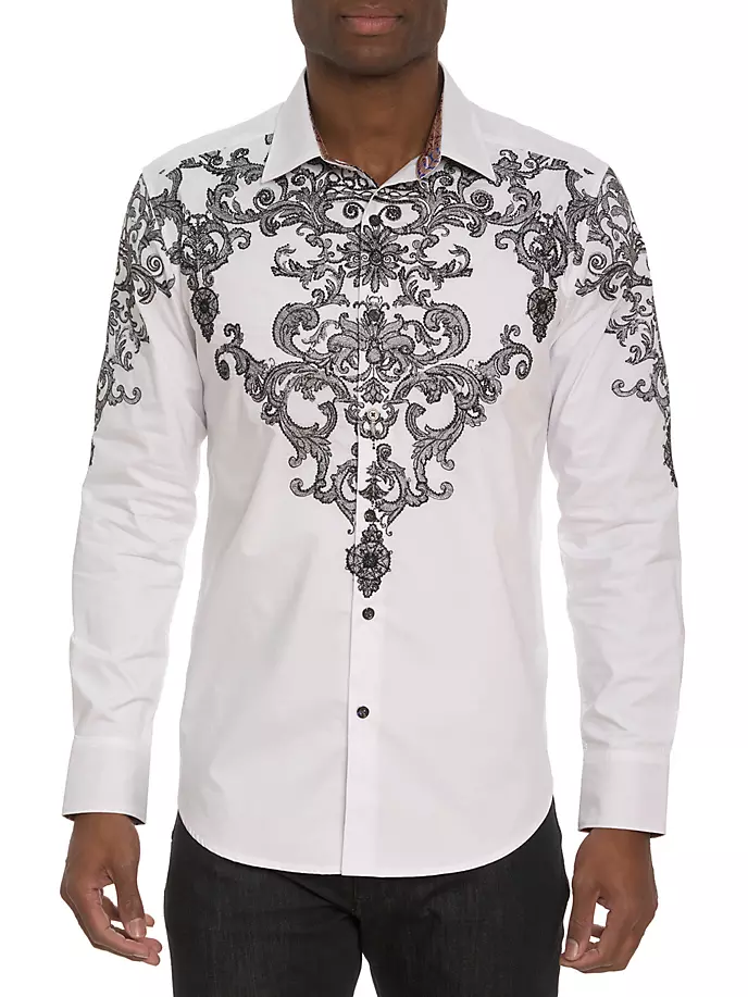 

Рубашка с тонкой филигранной вышивкой Robert Graham, белый