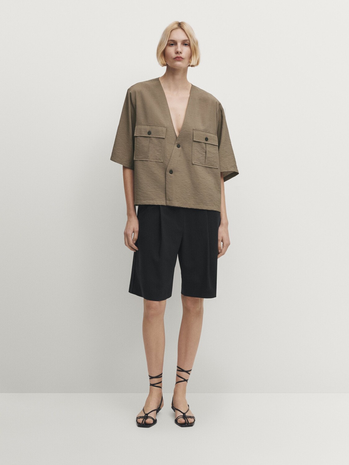 

Струящаяся рубашка с карманами Massimo Dutti, охра