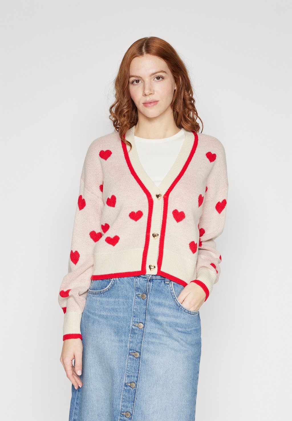 Кардиган JDYROMANCE SHORT CARDIGAN , цвет birch detail/true red heart